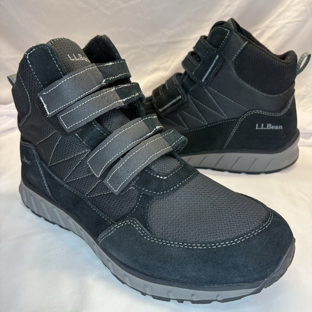 LL Bean Men's  Snow Sneakers TEK 2.5 Waterproof Black Suede Hook & Loop Mid 13 M